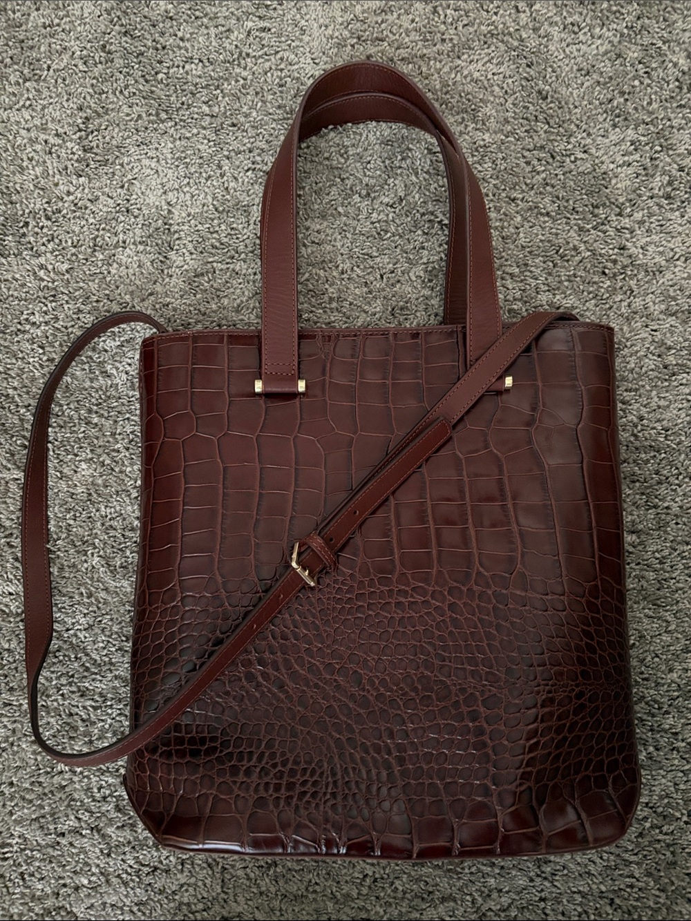 Boden Stamford Burgundy Croc-Embossed Leather Tote Bag Pink Interior